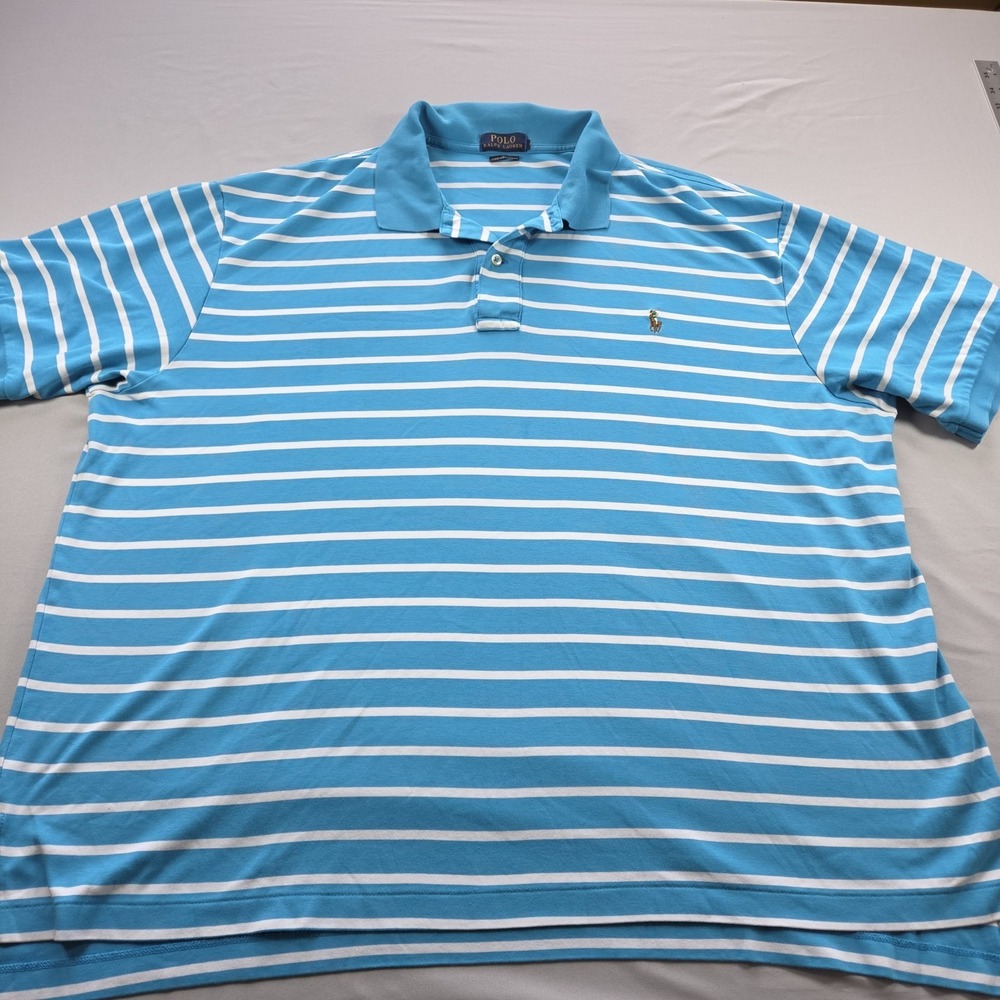 Polo Ralph Lauren Polo Shirt Mens 3XB Blue White Striped Pima Soft Touch Pony